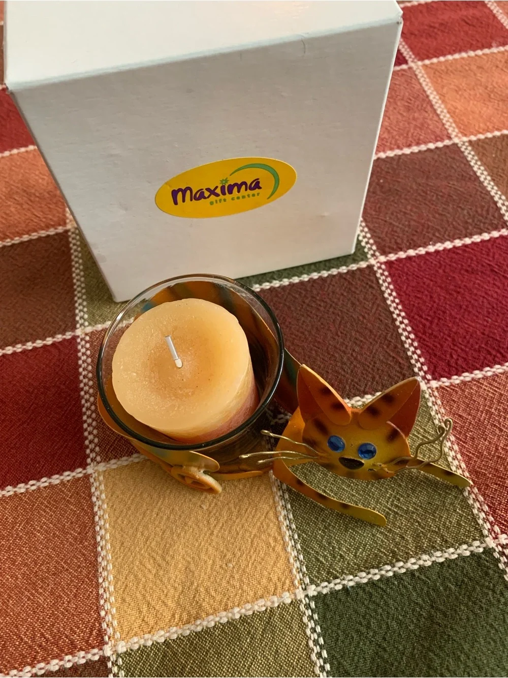 Maxima NIB Maxima Metal Cat Candle Holder & Votive - Cute Whimsical Decor!